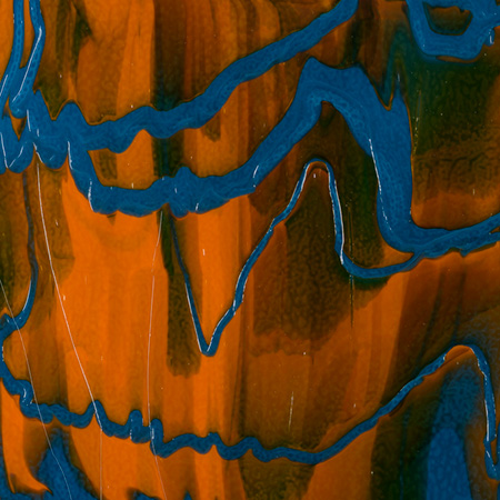 Glascadia Burnt Orange Opal with Steel Blue Opal Drizzle Double Roll Fusible 90 COE link