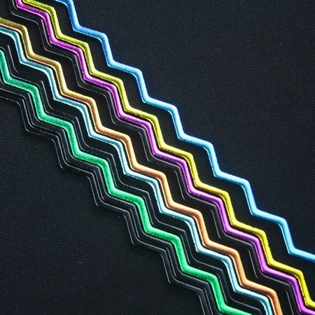 Primary Colors Dichroic on 3 mm Black Firestrip 90 COE 16 in. long link