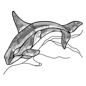 Orca Whale - Dark Gray and Clear Bevel Cluster 14 x 9 in., 10 pieces link