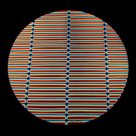 Clear Borosilicate with Dichroic Rainbow A Stripes Pattern on Cyan/ Dark Dark Red link